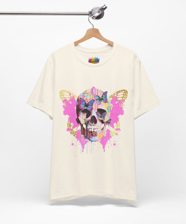 Butterfly Skull Pink Splatter Gothic Tee