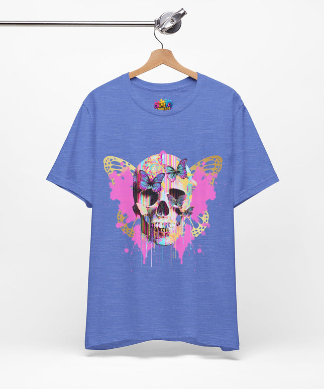 Butterfly Skull Pink Splatter Gothic Tee