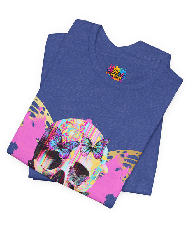 Butterfly Skull Pink Splatter Gothic Tee
