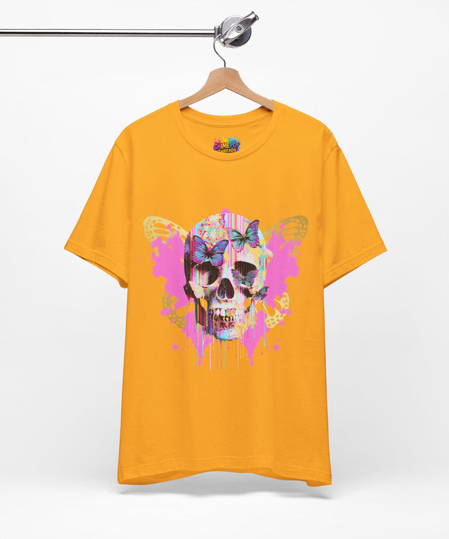 Butterfly Skull Pink Splatter Gothic Tee