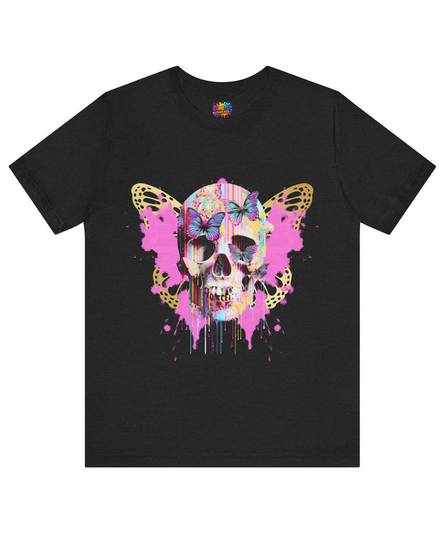 Butterfly Skull Pink Splatter Gothic Tee