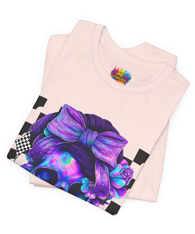 Neon Skull with Bow & Roses Tee