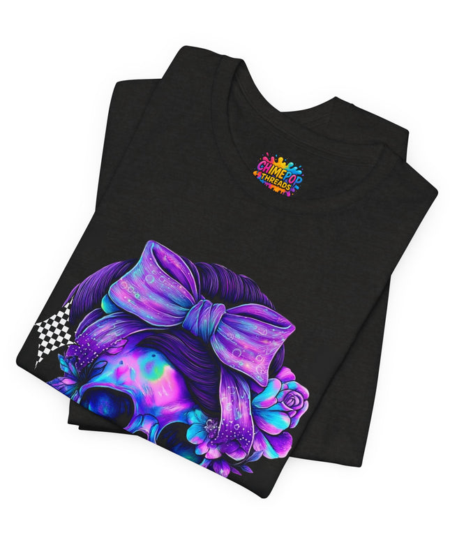 Neon Skull with Bow & Roses Tee
