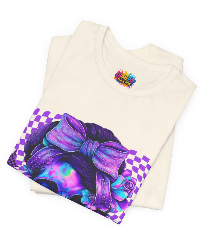 Violet Glow Skull with Floating Grid Tee