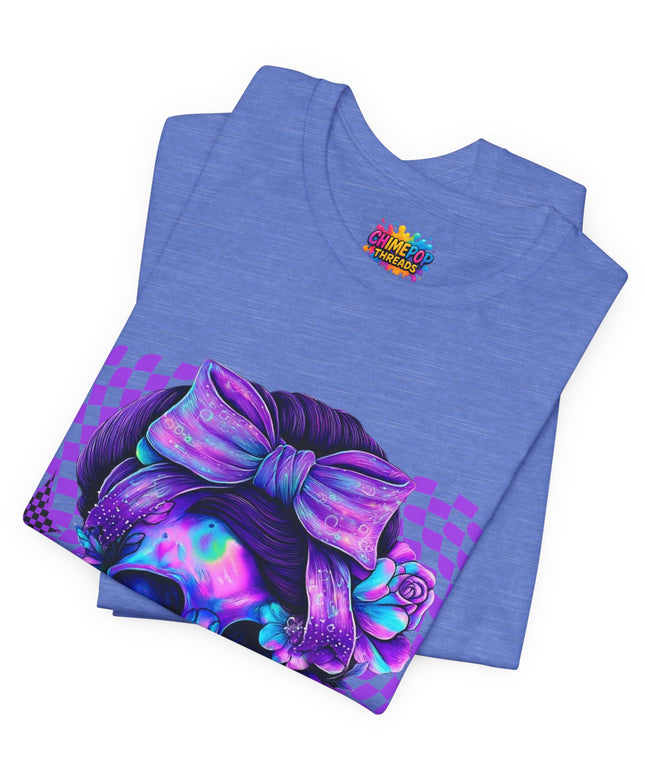 Violet Glow Skull with Floating Grid Tee