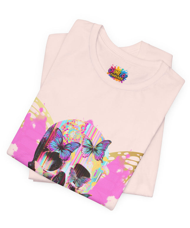 Butterfly Skull Pink Splatter Gothic Tee