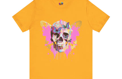 Butterfly Skull Pink Splatter Gothic Tee