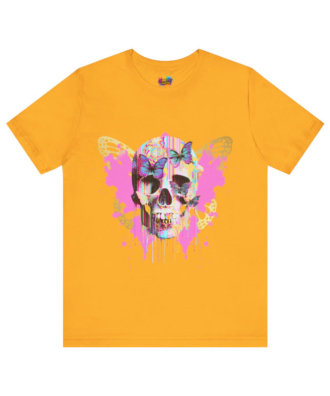 Butterfly Skull Pink Splatter Gothic Tee