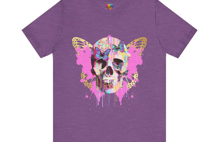 Butterfly Skull Pink Splatter Gothic Tee
