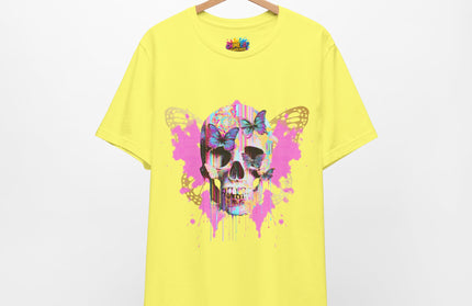 Butterfly Skull Pink Splatter Gothic Tee