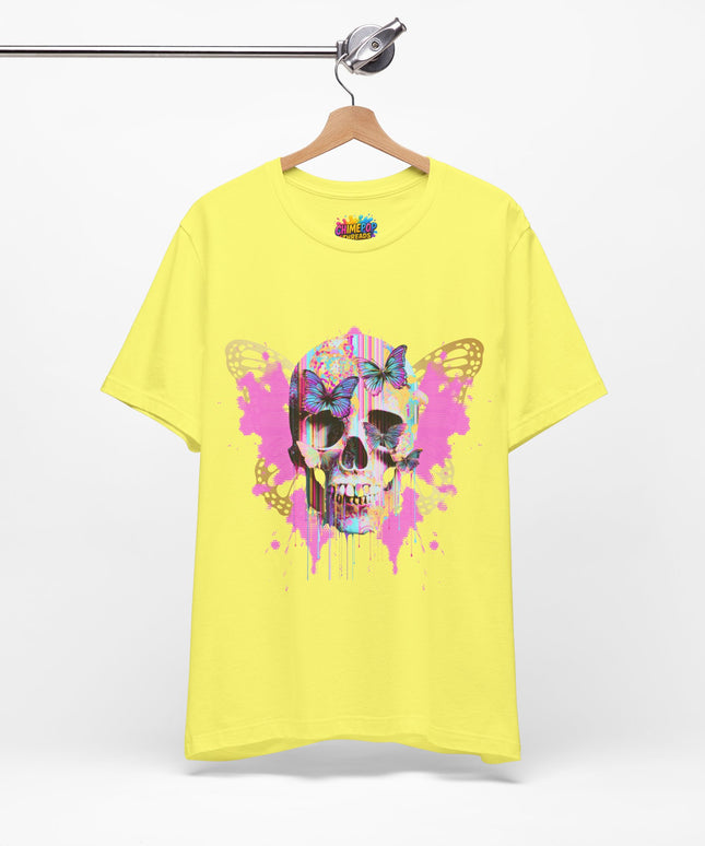 Butterfly Skull Pink Splatter Gothic Tee