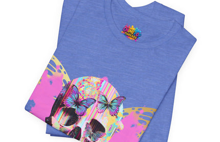 Butterfly Skull Pink Splatter Gothic Tee