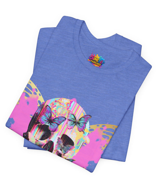 Butterfly Skull Pink Splatter Gothic Tee