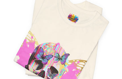 Butterfly Skull Pink Splatter Gothic Tee