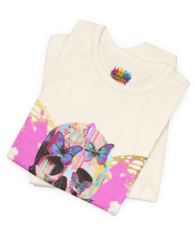 Butterfly Skull Pink Splatter Gothic Tee