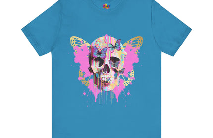 Butterfly Skull Pink Splatter Gothic Tee