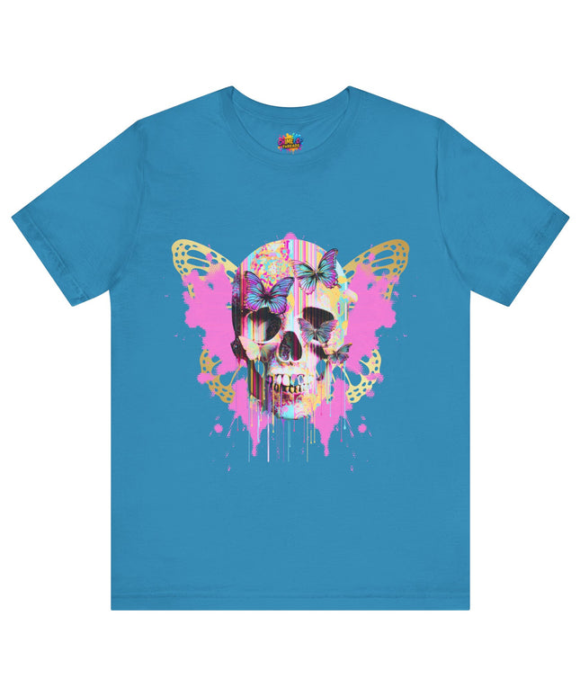 Butterfly Skull Pink Splatter Gothic Tee
