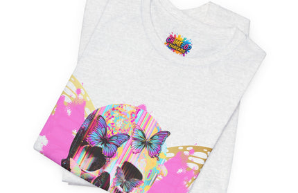 Butterfly Skull Pink Splatter Gothic Tee
