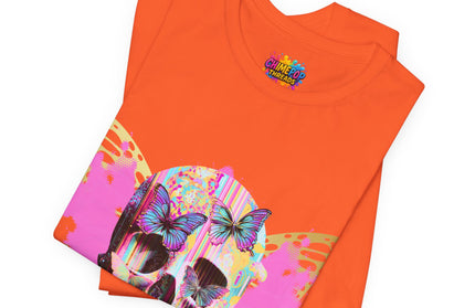 Butterfly Skull Pink Splatter Gothic Tee