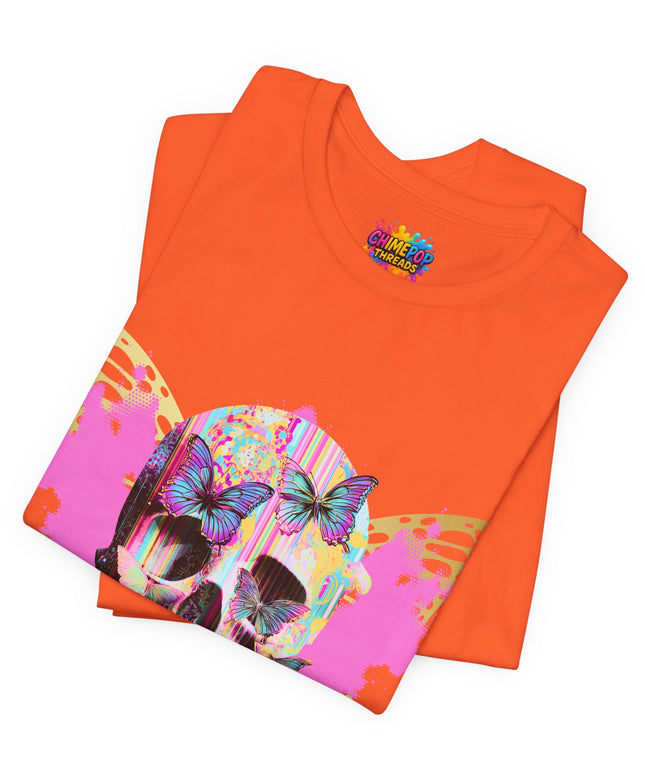Butterfly Skull Pink Splatter Gothic Tee