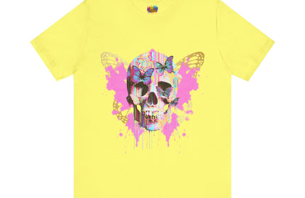Butterfly Skull Pink Splatter Gothic Tee