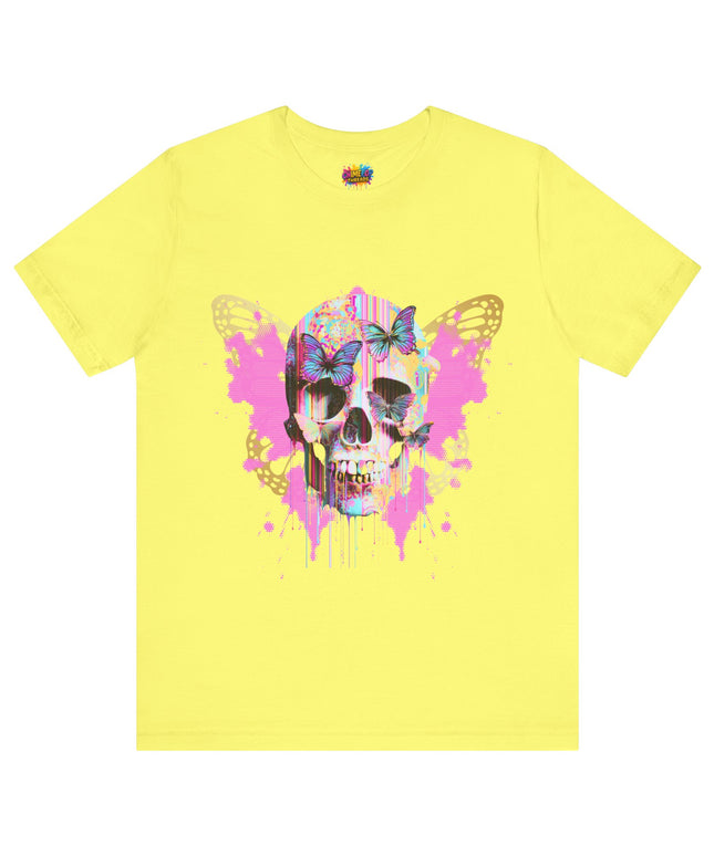 Butterfly Skull Pink Splatter Gothic Tee