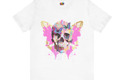 Butterfly Skull Pink Splatter Gothic Tee