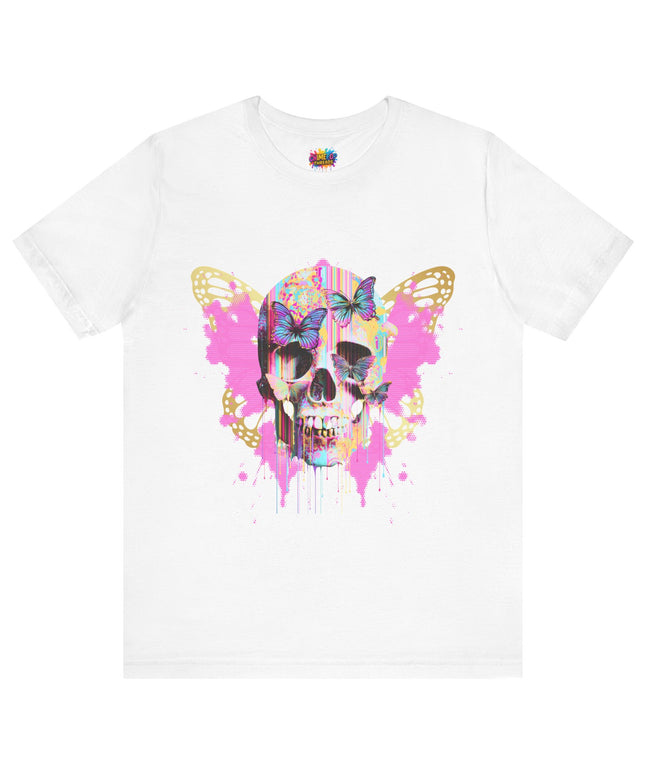 Butterfly Skull Pink Splatter Gothic Tee