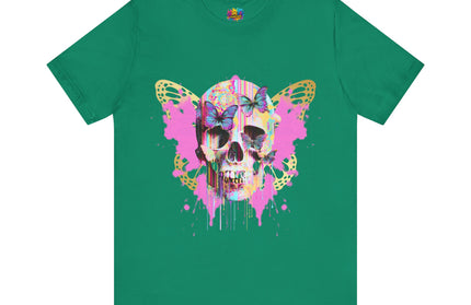 Butterfly Skull Pink Splatter Gothic Tee