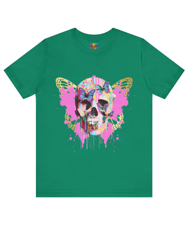 Butterfly Skull Pink Splatter Gothic Tee