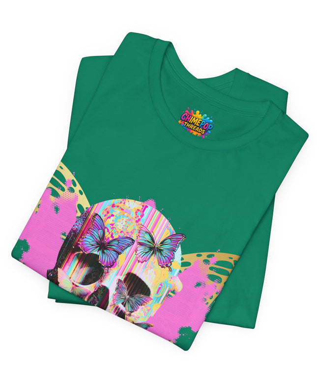 Butterfly Skull Pink Splatter Gothic Tee