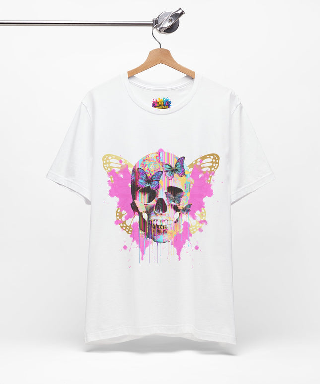 Butterfly Skull Pink Splatter Gothic Tee