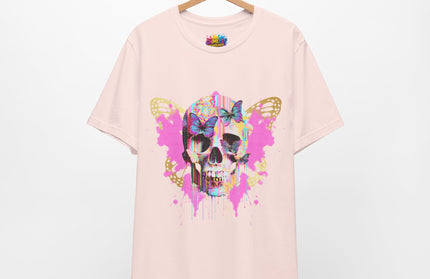 Butterfly Skull Pink Splatter Gothic Tee