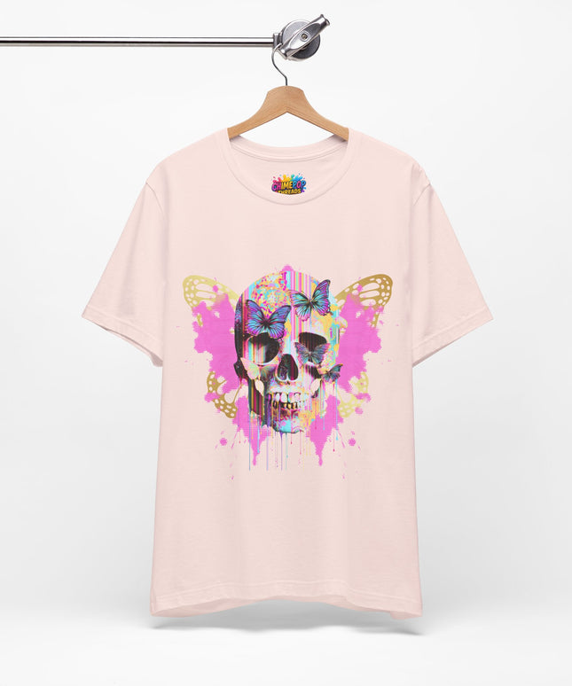 Butterfly Skull Pink Splatter Gothic Tee