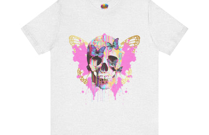 Butterfly Skull Pink Splatter Gothic Tee