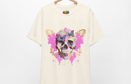 Butterfly Skull Pink Splatter Gothic Tee