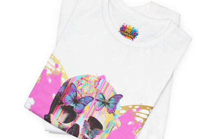 Butterfly Skull Pink Splatter Gothic Tee
