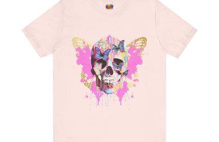 Butterfly Skull Pink Splatter Gothic Tee