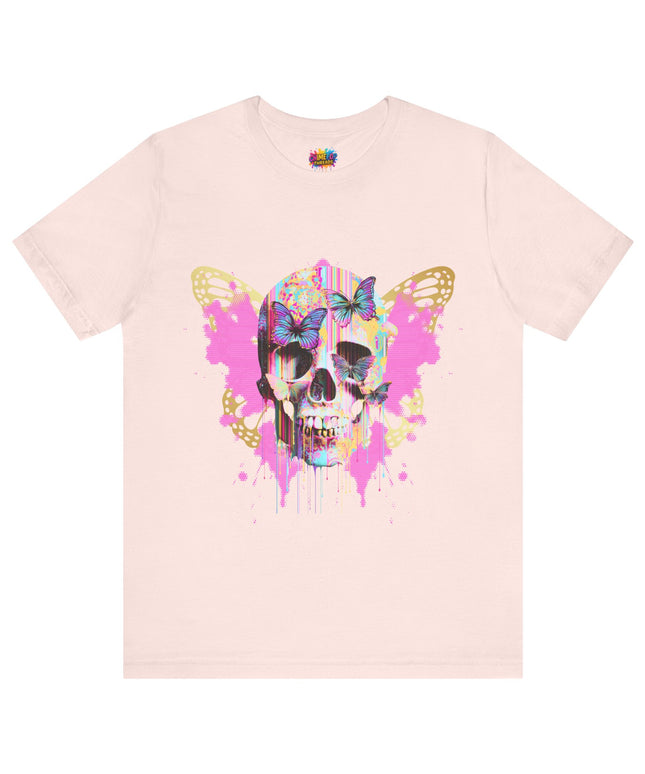 Butterfly Skull Pink Splatter Gothic Tee