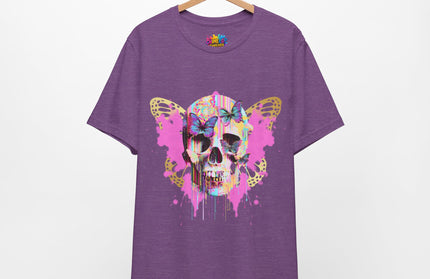 Butterfly Skull Pink Splatter Gothic Tee