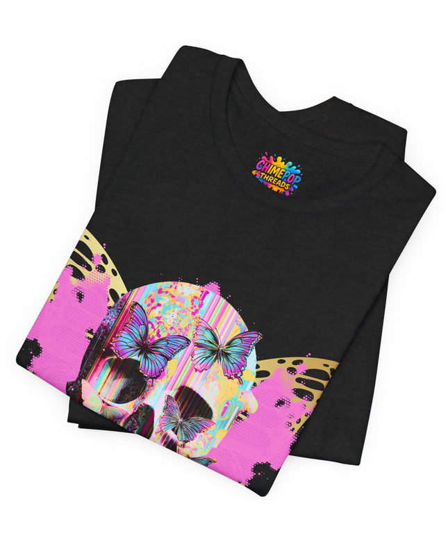 Butterfly Skull Pink Splatter Gothic Tee