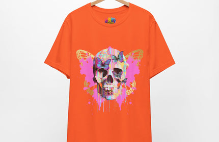 Butterfly Skull Pink Splatter Gothic Tee