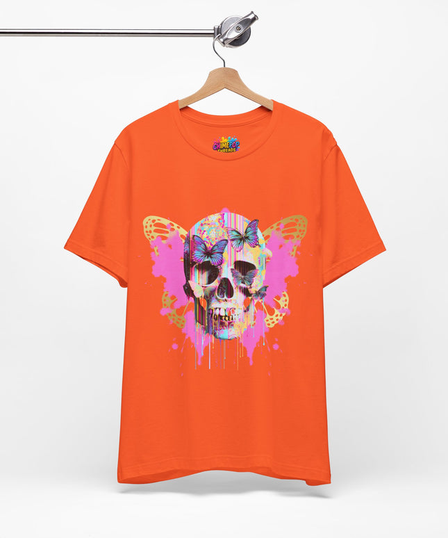 Butterfly Skull Pink Splatter Gothic Tee