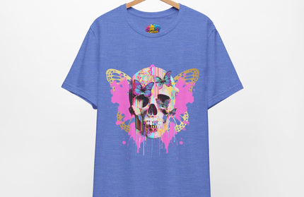 Butterfly Skull Pink Splatter Gothic Tee