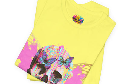 Butterfly Skull Pink Splatter Gothic Tee