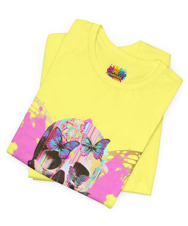 Butterfly Skull Pink Splatter Gothic Tee