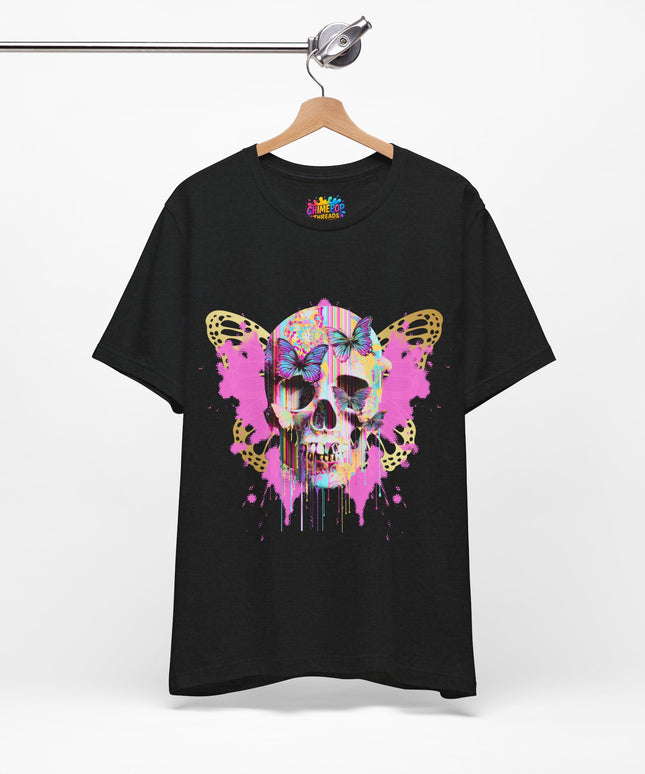 Butterfly Skull Pink Splatter Gothic Tee