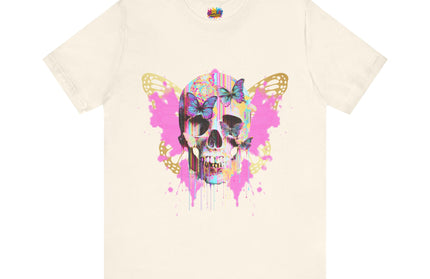 Butterfly Skull Pink Splatter Gothic Tee