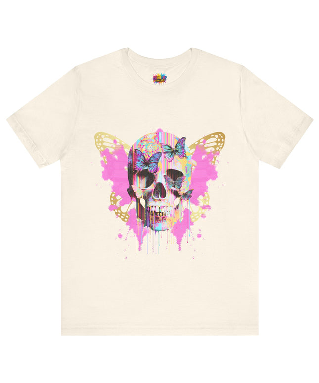 Butterfly Skull Pink Splatter Gothic Tee