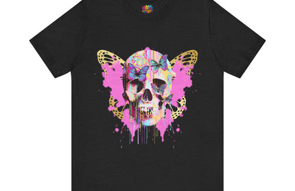 Butterfly Skull Pink Splatter Gothic Tee
